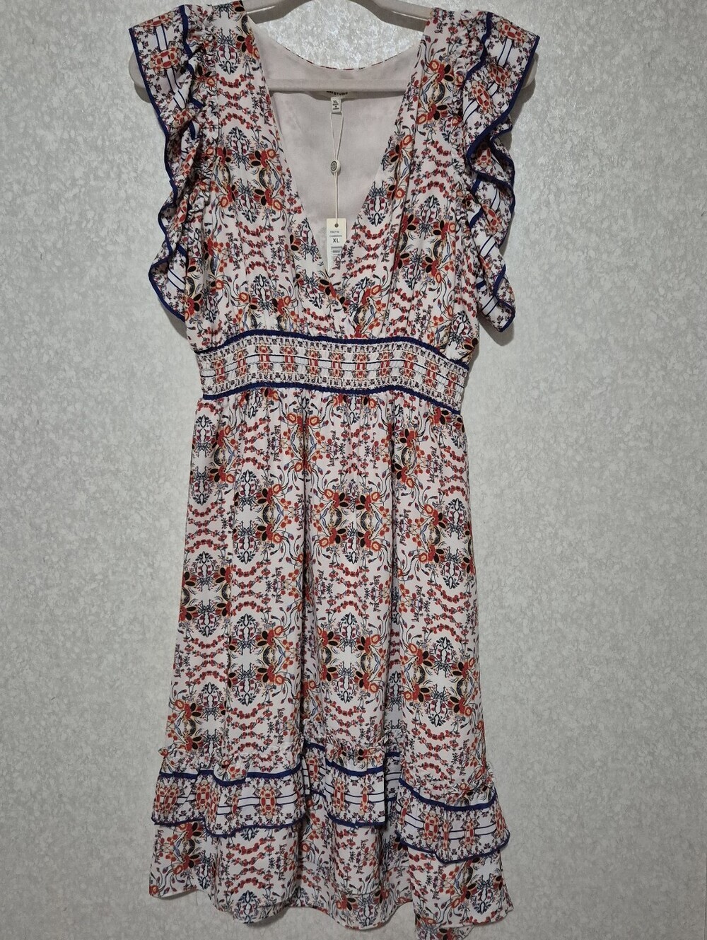 NWT Max Studio Floral Print Midi Dress in White, Red & Blue...Size:XL